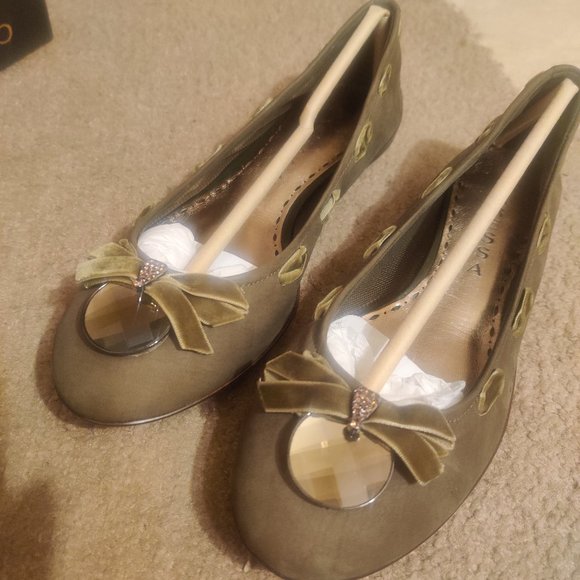 Vintage Caressa dark green ballet flats - Picture 1 of 9